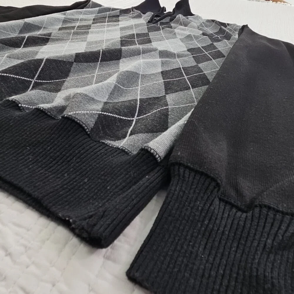 Deluxe Homme 1/4 Zip Pullover Sweater Men's XL Black & Gray‎ Harlequin Luxury
